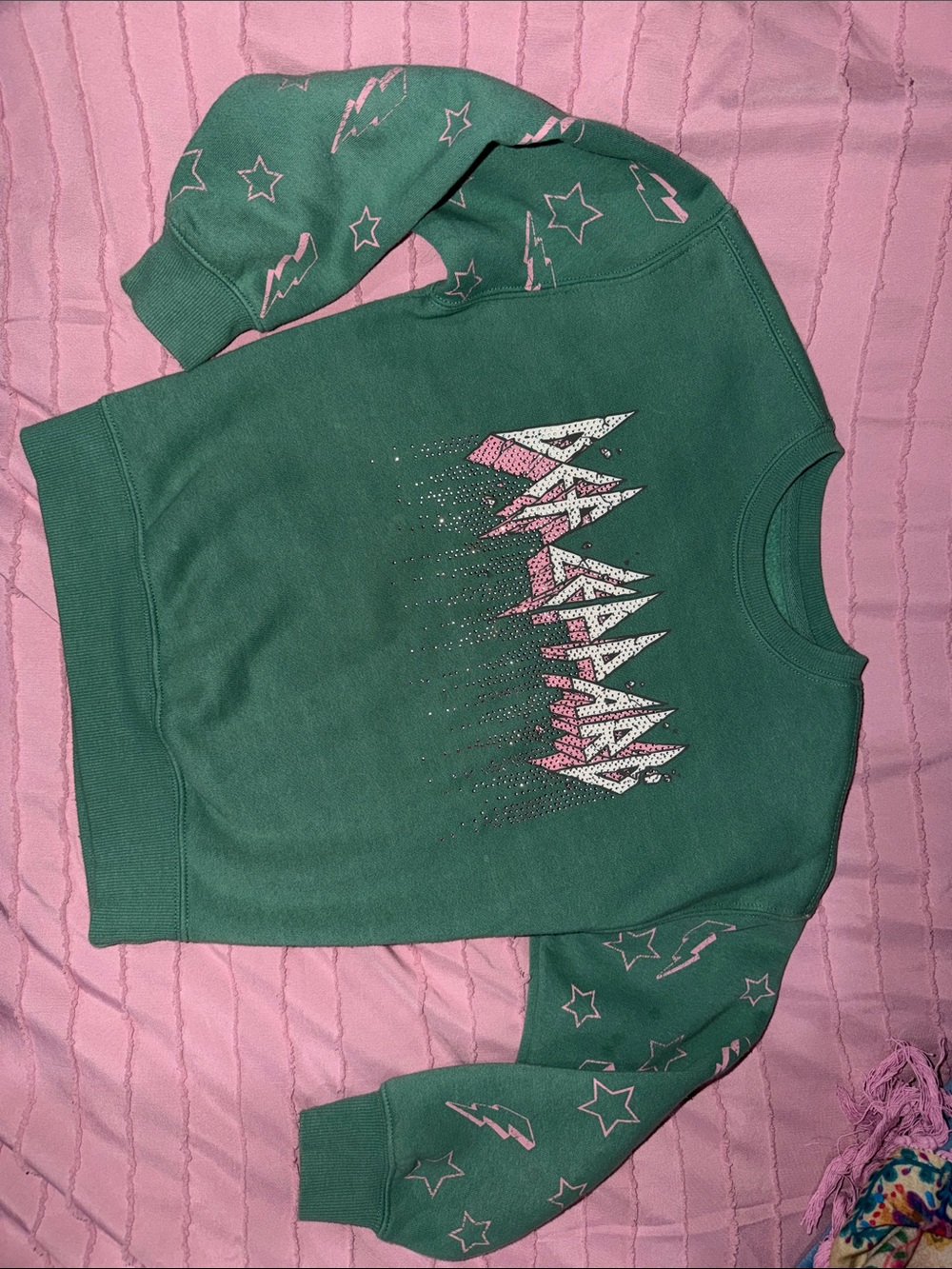 Girls' Green Graphic Sweatshirt with Pink Accents